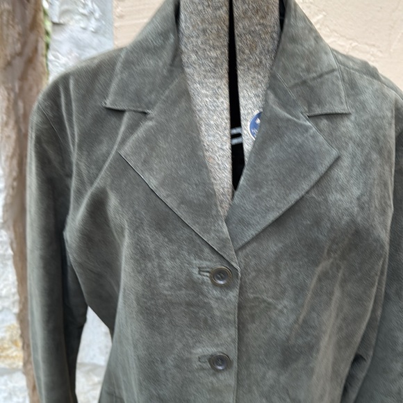 Chico’s Forest Green Suede Leather Jacket Size 2 (12-14) Medium - Picture 2 of 11